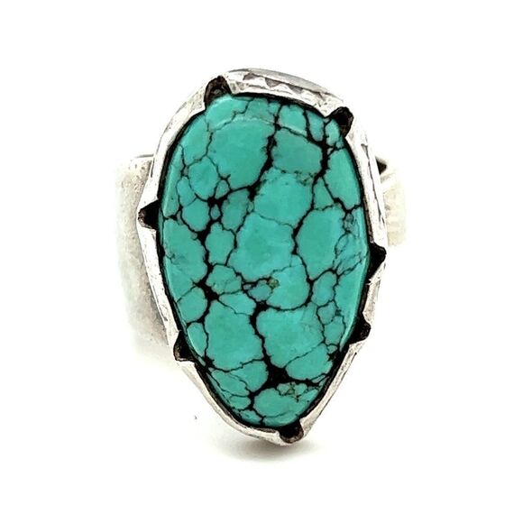 Silver Turquoise Adjustable Ring (Signed) - Picture 1 of 9